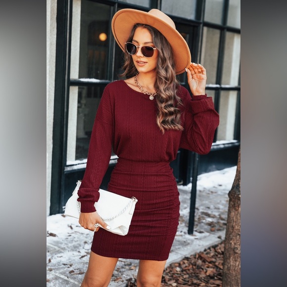 New CUPSHE Knit Dress Round Neck Elastic Waist Ruched SIZE Lg - Picture 1 of 9